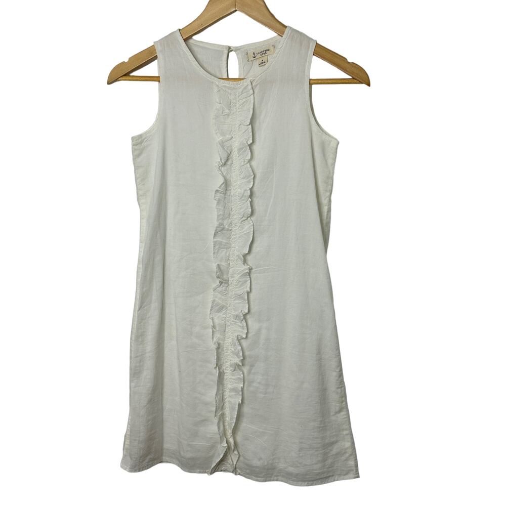 Lands End Sleeveless White Lined Shift Dress Girl's Size 8 100% Cotton